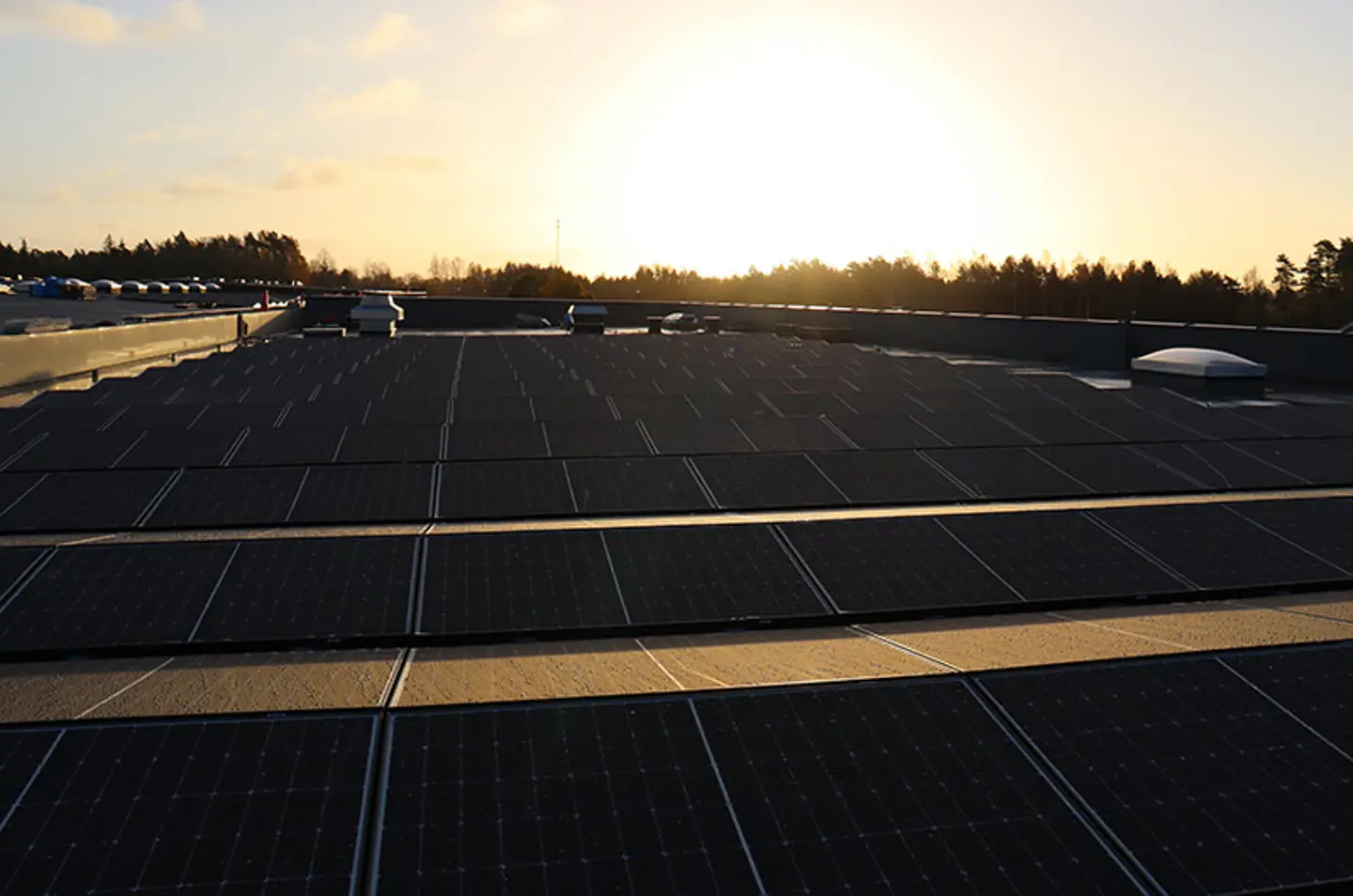 Solar panels on top of the roof of Axelent in Hillerstorp